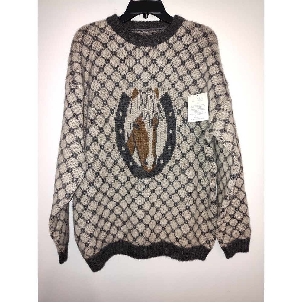 Floss Icelandic Wool Sweater Mens XL Horse Horseshoe Intarsia Knit Gray NWT